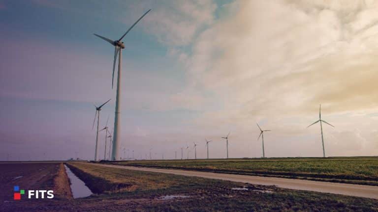 Wind turbines across open farmland